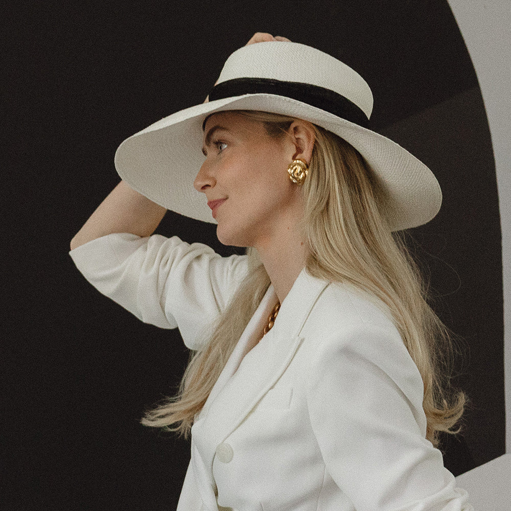 Christys Jessica mit erweiterter Krempe Panama Hut mit schwarzem Hutband - Perlweiß