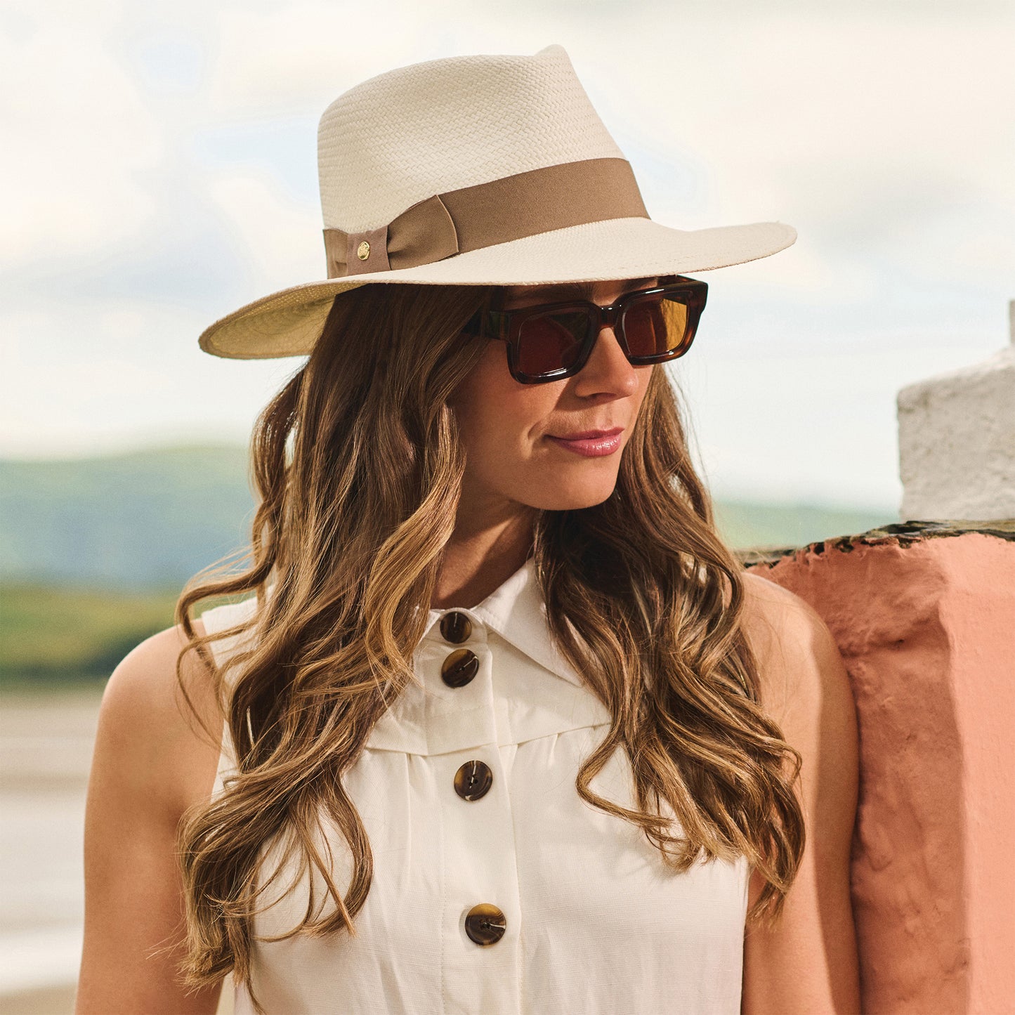 Failsworth Chatsworth Panama Fedora Hut - Perlweiß-Taupe