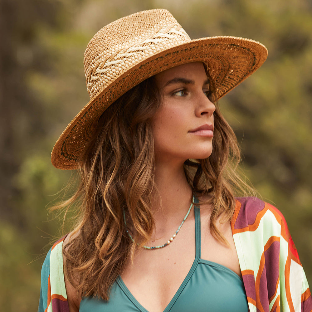 Barts Caledona Sommer Fedora Hut - Hellbraun-Zederngrün