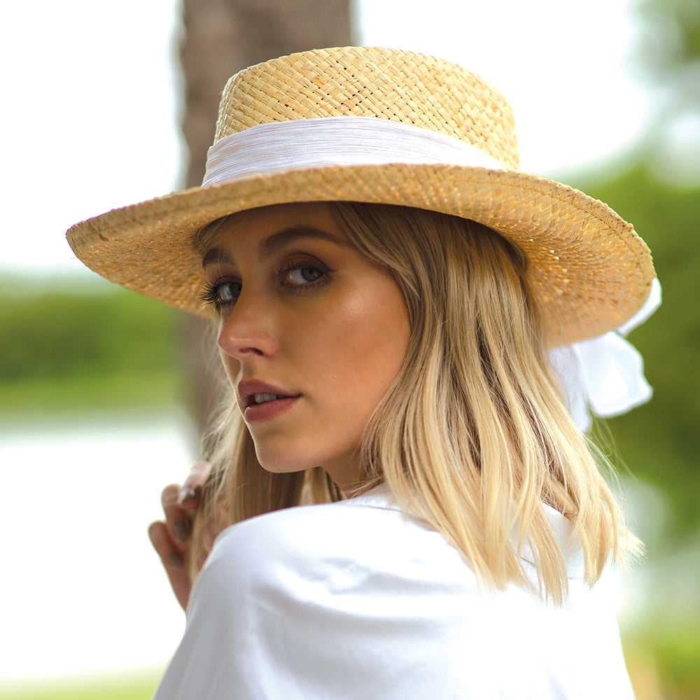 Scala Gambler Hut aus Raffia mit Schleife - Natur-Weiß