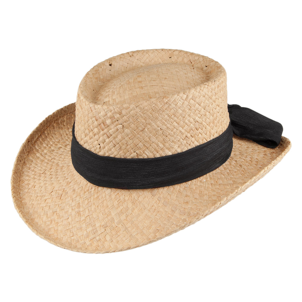 Scala Gambler Hut aus Raffia mit Schleife - Natur-Schwarz