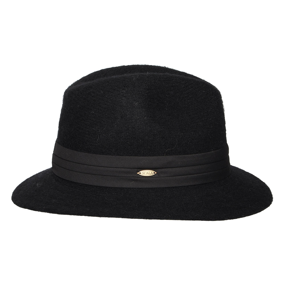 Scala India Knautschbarer Fedora Hut aus Angora Blend - Schwarz