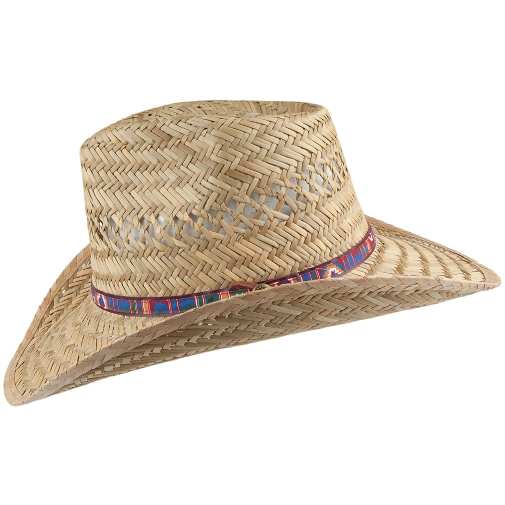 Dorfman Pacific Outback Hut aus Binsenstroh mit bedrucktem Band - Natur
