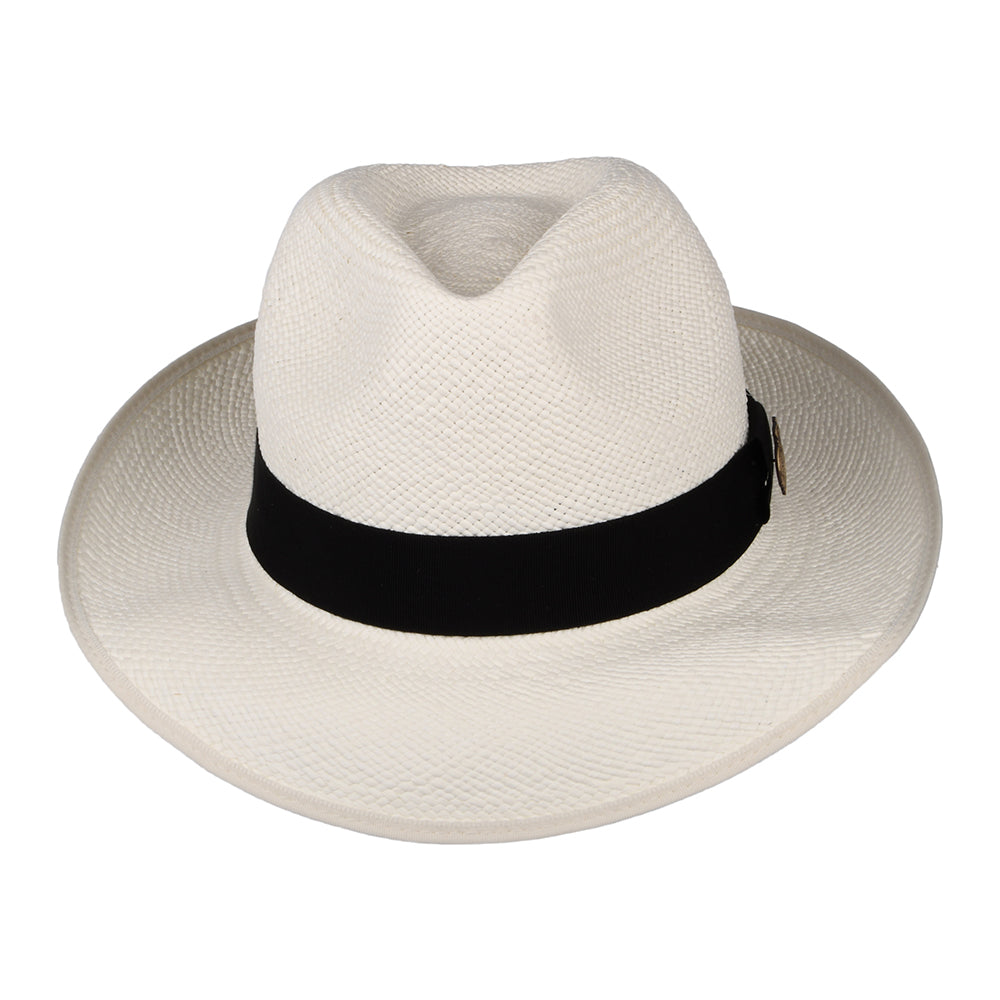 Christys Classic Preset Panama Fedora Hut mit schwarzem Hutband - Perlweiß