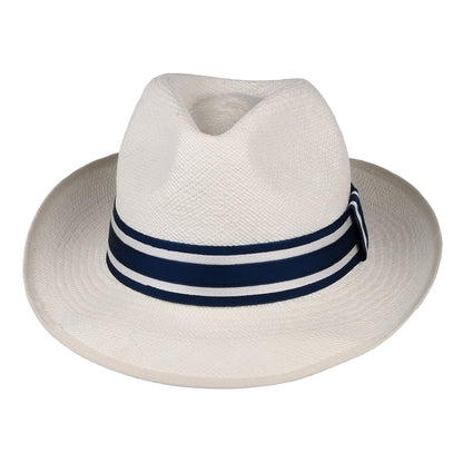 Christys Ascot Striatus Preset Panama Fedora Hut mit gestreiftem Band - Perlweiß