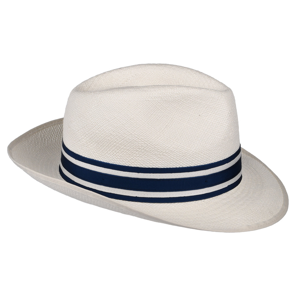 Christys Ascot Striatus Preset Panama Fedora Hut mit gestreiftem Band - Perlweiß