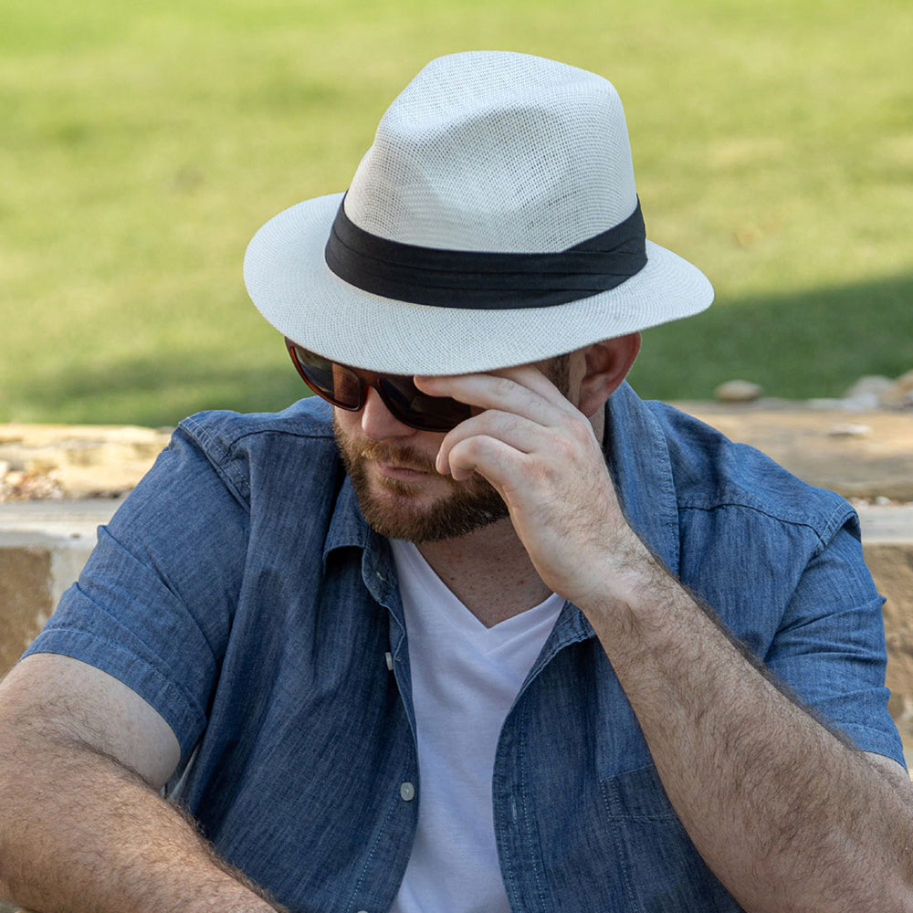 Dorfman Pacific Matte Safari Fedora Hut aus Toyo Stroh - Elfenbein