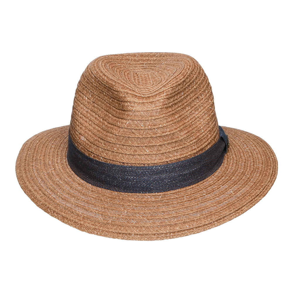 Stetson Traveller Fedora Hut aus Toyo Stroh - Hellbraun-Blau