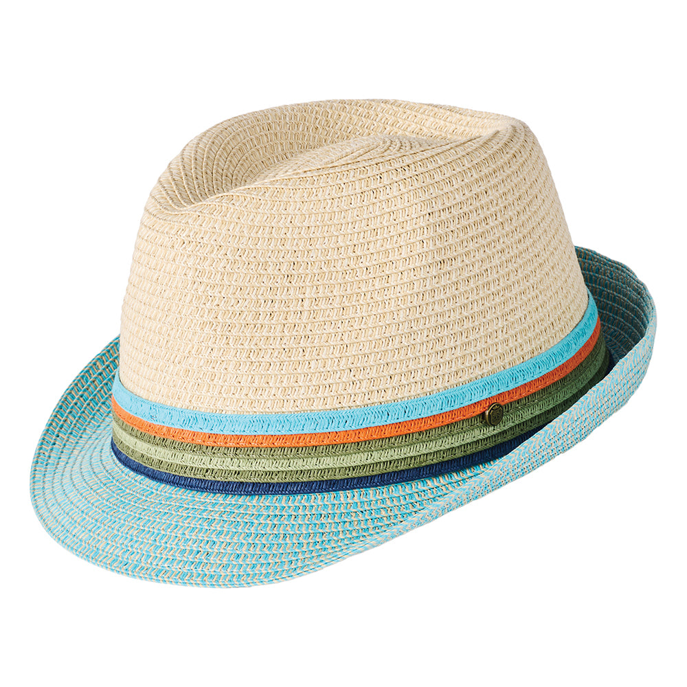 Failsworth Seville Trilby Hut aus Toyo Stroh - Natur-Aquamarinblau