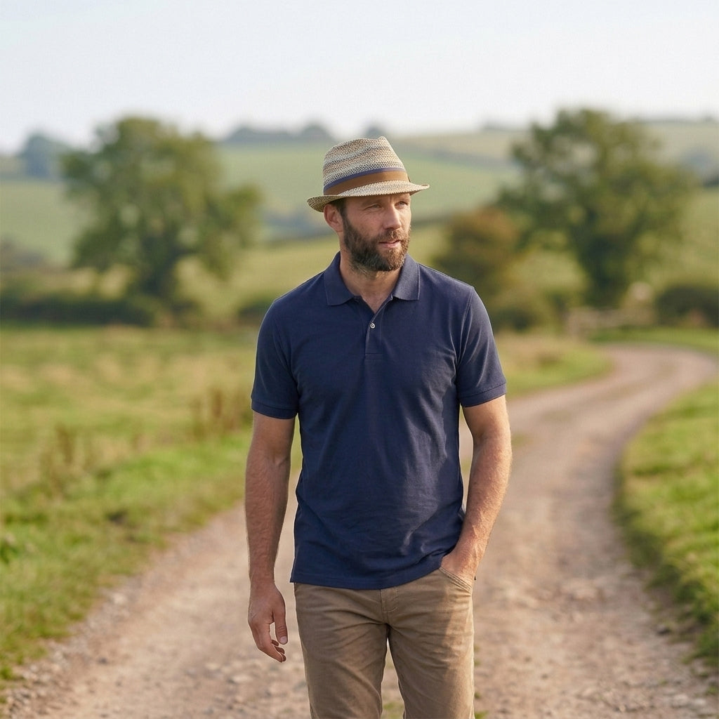 Stetson Player Trilby Hut aus Toyo Stroh - Natur-Blau