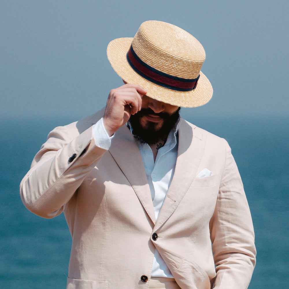 Jaxon & James Kreissäge Hut aus Stroh mit gestreiftem Band - Natur