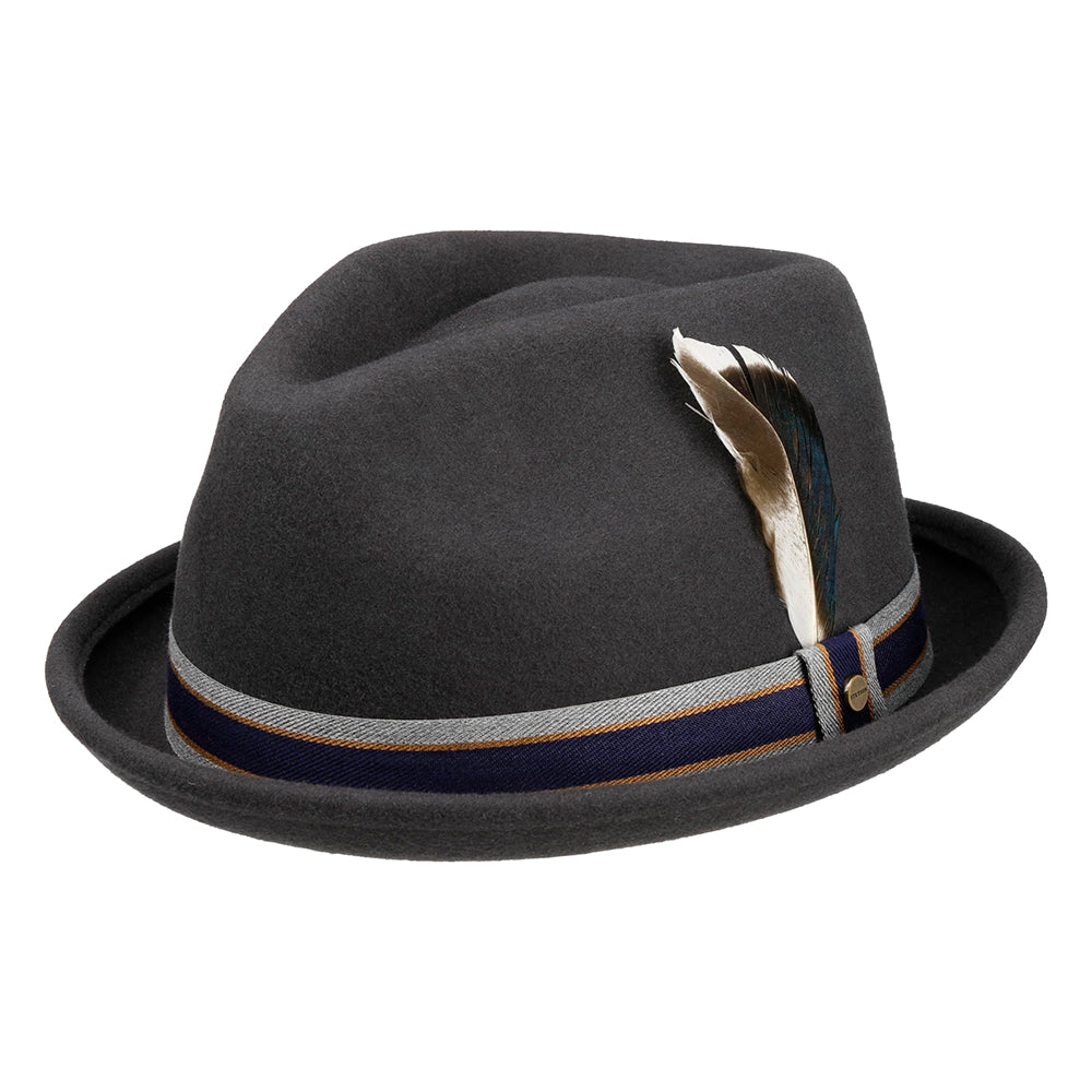 Stetson Valcourt Player Wasserabweisender Wasserabweisende Trilby Hut aus Wollfilz - Dunkelgrau