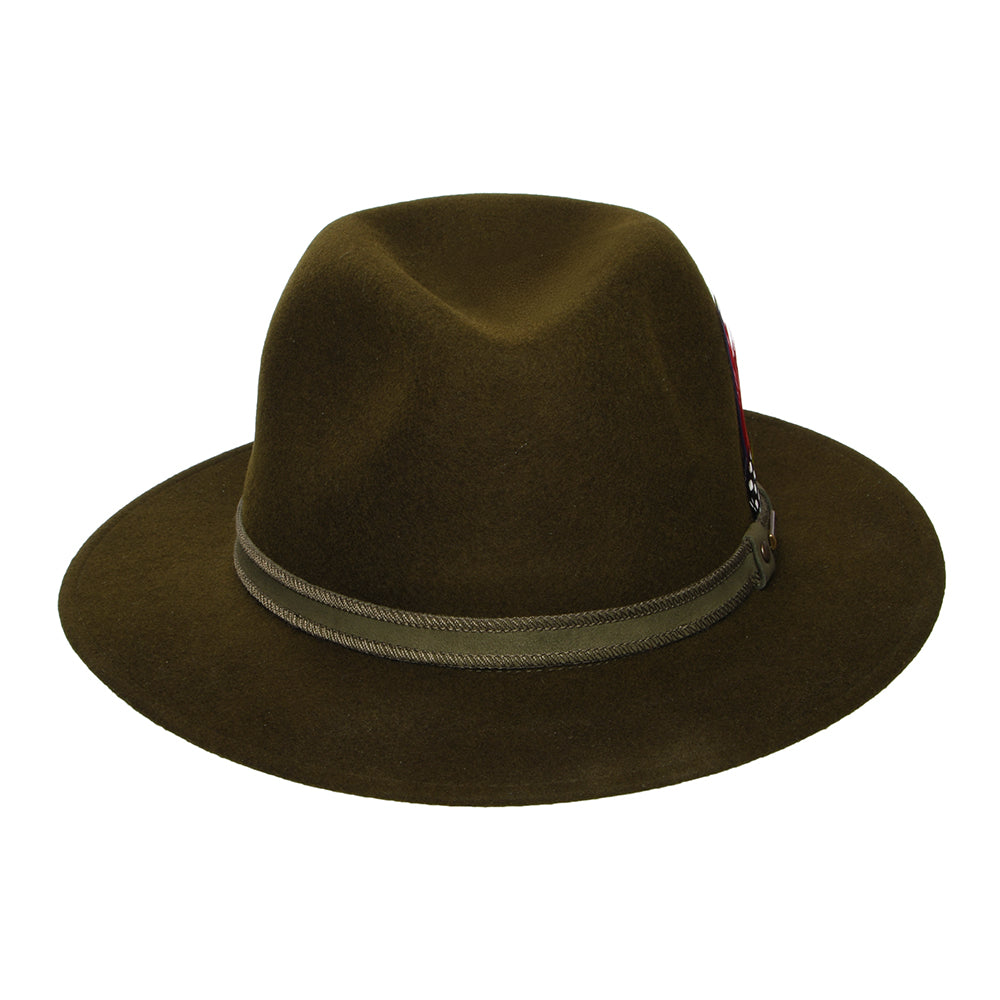 Stetson Tenvelco Traveller Wasserabweisender Safari Fedora Hut aus Wollfilz - Dunkles Waldgrün