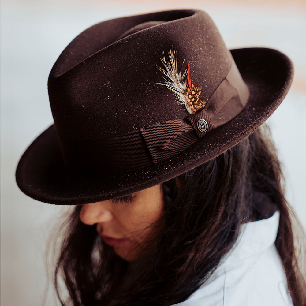 Jaxon & James C-Crown Knautschbar Fedora Hut aus Wollfilz - Braun