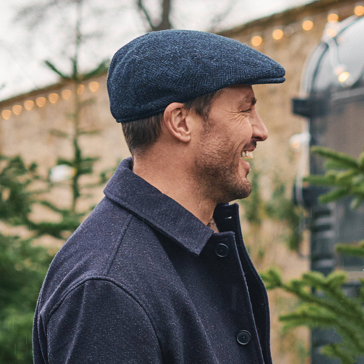 Failsworth Stornoway HARRIS TWEED Schiebermütze mit Fischgrätmuster - Blau