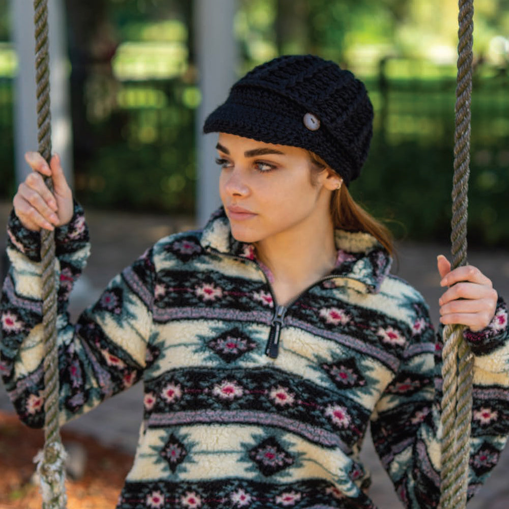 Scala Letizia Gestrickte Schirm Beanie Mütze - Schwarz