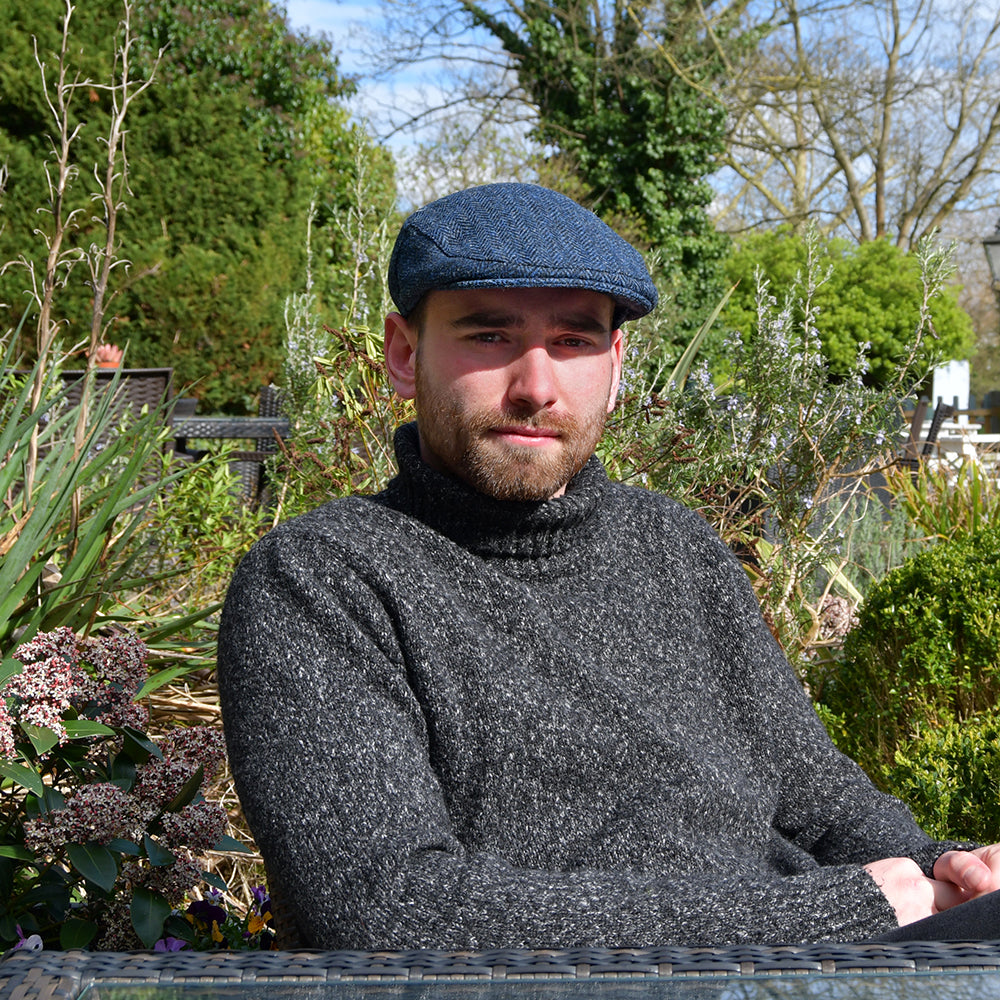 Jaxon & James Ardmore HARRIS TWEED Schiebermütze mit Fischgrätmuster - Blau-Schwarz