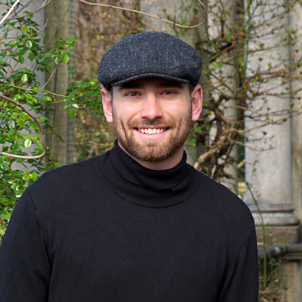 Jaxon & James Dunvegan HARRIS TWEED Schiebermütze mit Fischgrätmuster - Schwarz-Anthrazit