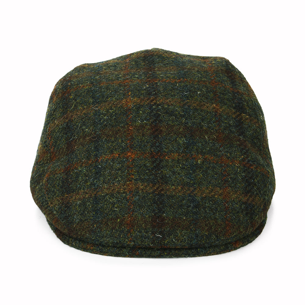 Failsworth Oban Harris Tweed Schiebermütze Kariert mit Ohrenklappen - Olivgrün-Rostrot