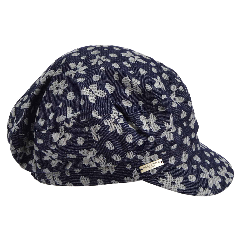 Seeberger Denim Bakerboy Ballonmütze Floral - Indigo