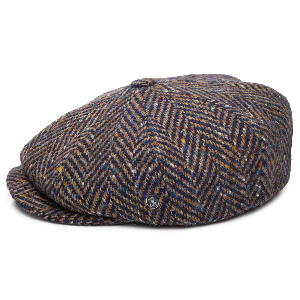 City Sport Donegal Tweed Ballonmütze mit Fischgrätmuster - Blau-Taupe
