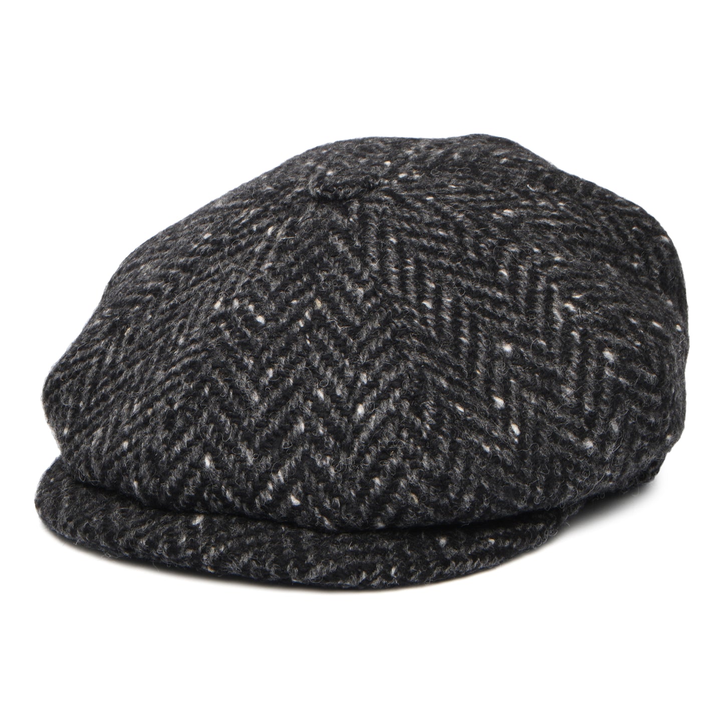 City Sport Deep Fit Donegal Tweed Ballonmütze mit Fischgrätmuster - Schwarz-Anthrazit