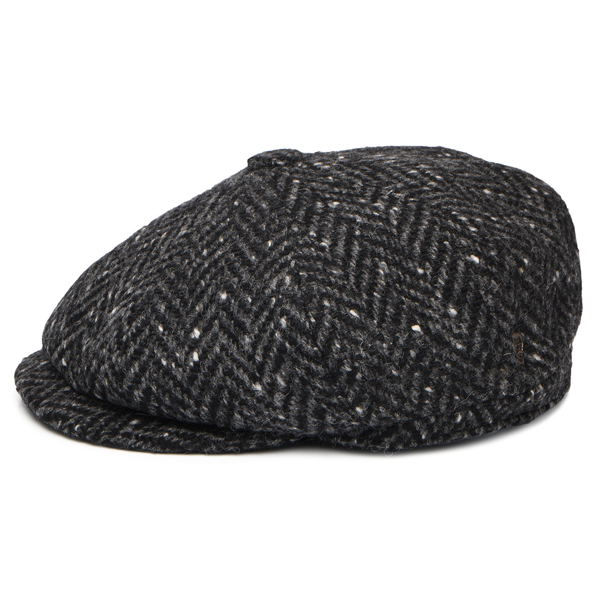 City Sport Deep Fit Donegal Tweed Ballonmütze mit Fischgrätmuster - Schwarz-Anthrazit