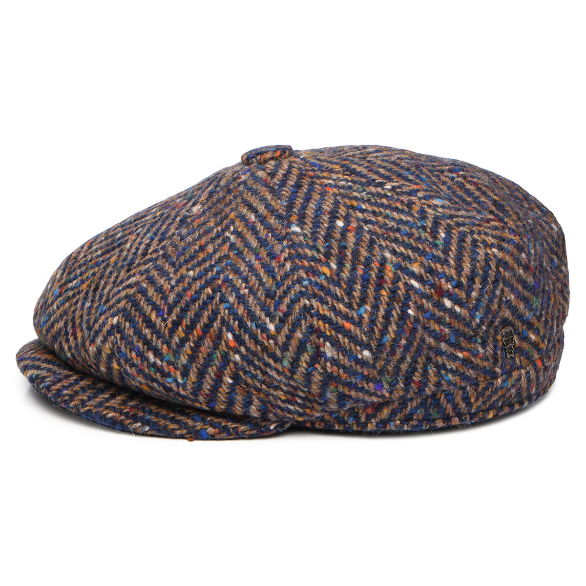 City Sport Deep Fit Donegal Tweed Ballonmütze mit Fischgrätmuster - Blau-Taupe