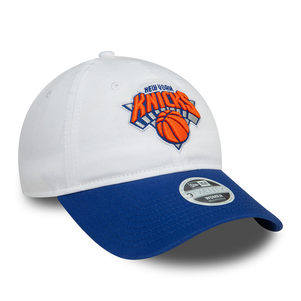 New Era Damen 9TWENTY New York Knicks Baseball Cap - NBA White Crown - Weiß-Königsblau