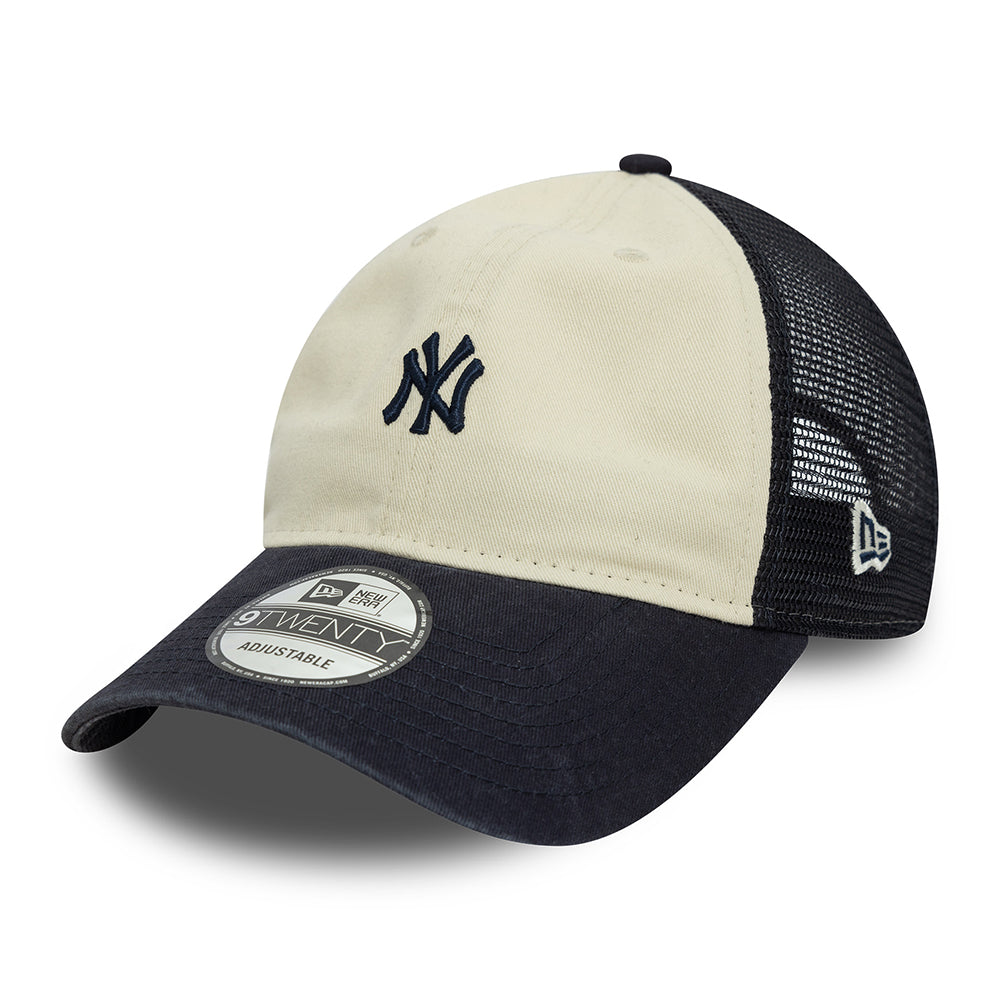 New Era Damen 9TWENTY New York Yankees Trucker Cap - MLB Mini Logo - Cremefarben-Marineblau
