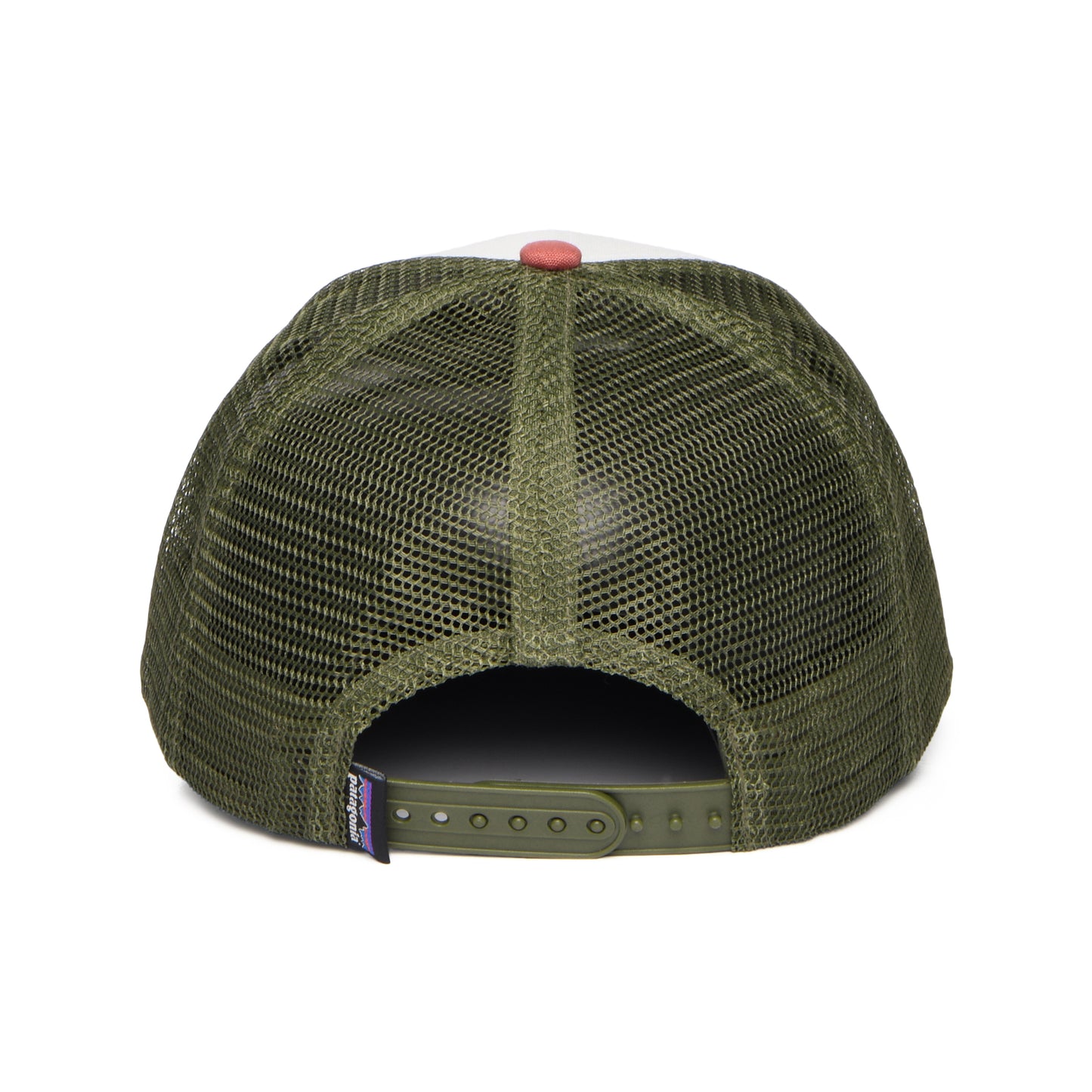 Patagonia P-6 Logo LoPro Trucker Cap aus organischer Baumwolle - Weiß-Ton-Olivgrün