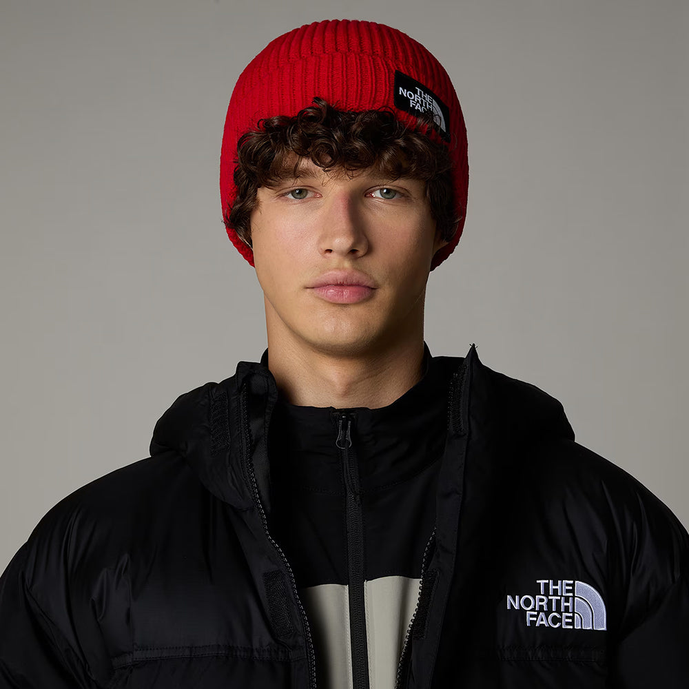 The North Face TNF Logo Box Cuffed Fisherman Beanie Mütze - Rot