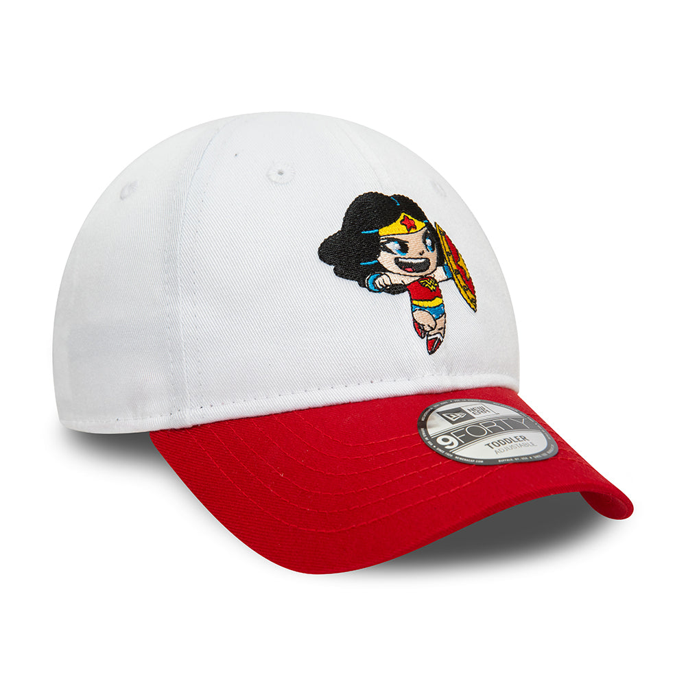 New Era Kinder 9FORTY Wonder Woman Baseball Cap - DC Comics Hero - Weiß-Scharlachrot