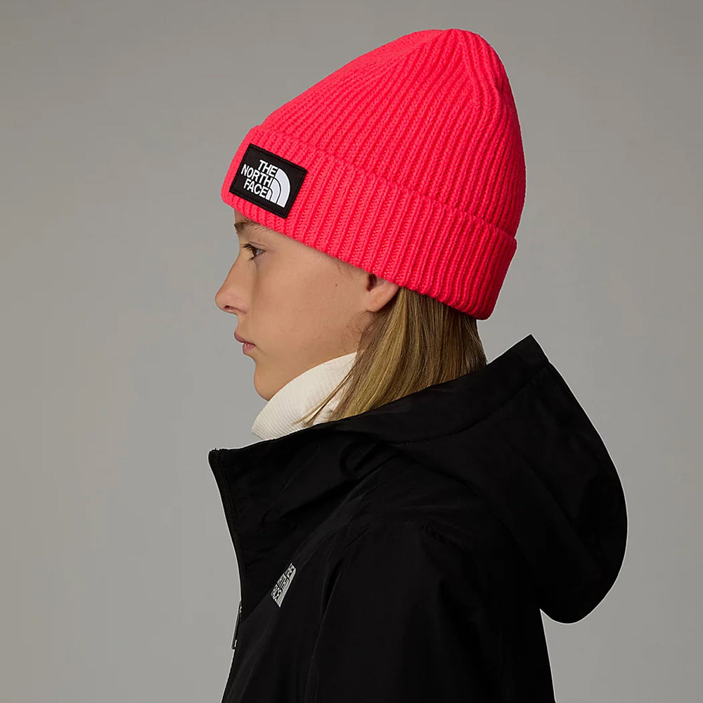 The North Face Kinder TNF Box Logo Cuffed Beanie Mütze - Neonpink
