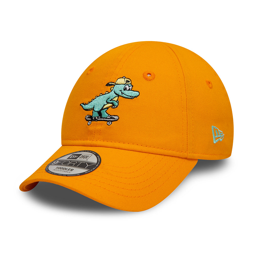 New Era Kinder 9FORTY Dinosaurier Baseball Cap - Orange-Grün