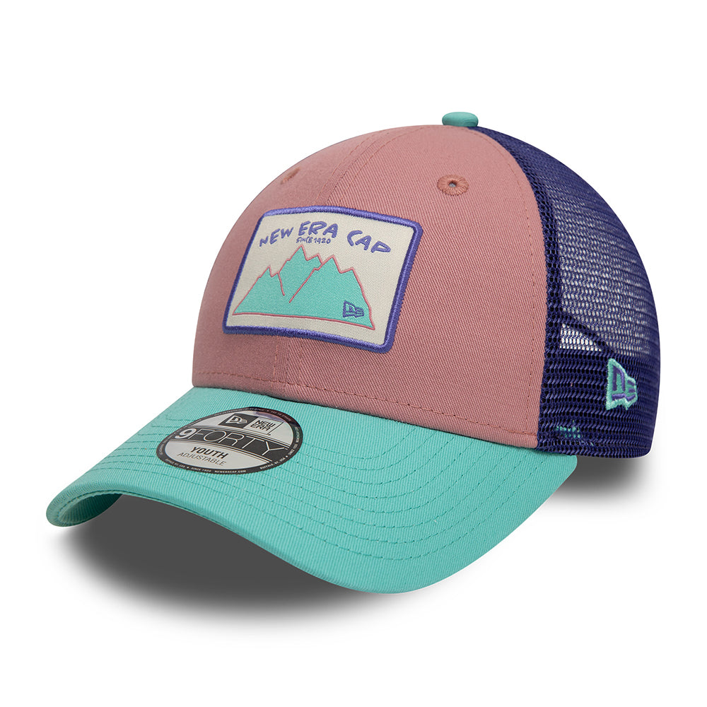 New Era Kinder 9FORTY Trucker Cap - NE Contrast - Rosa-Petrol-Marineblau