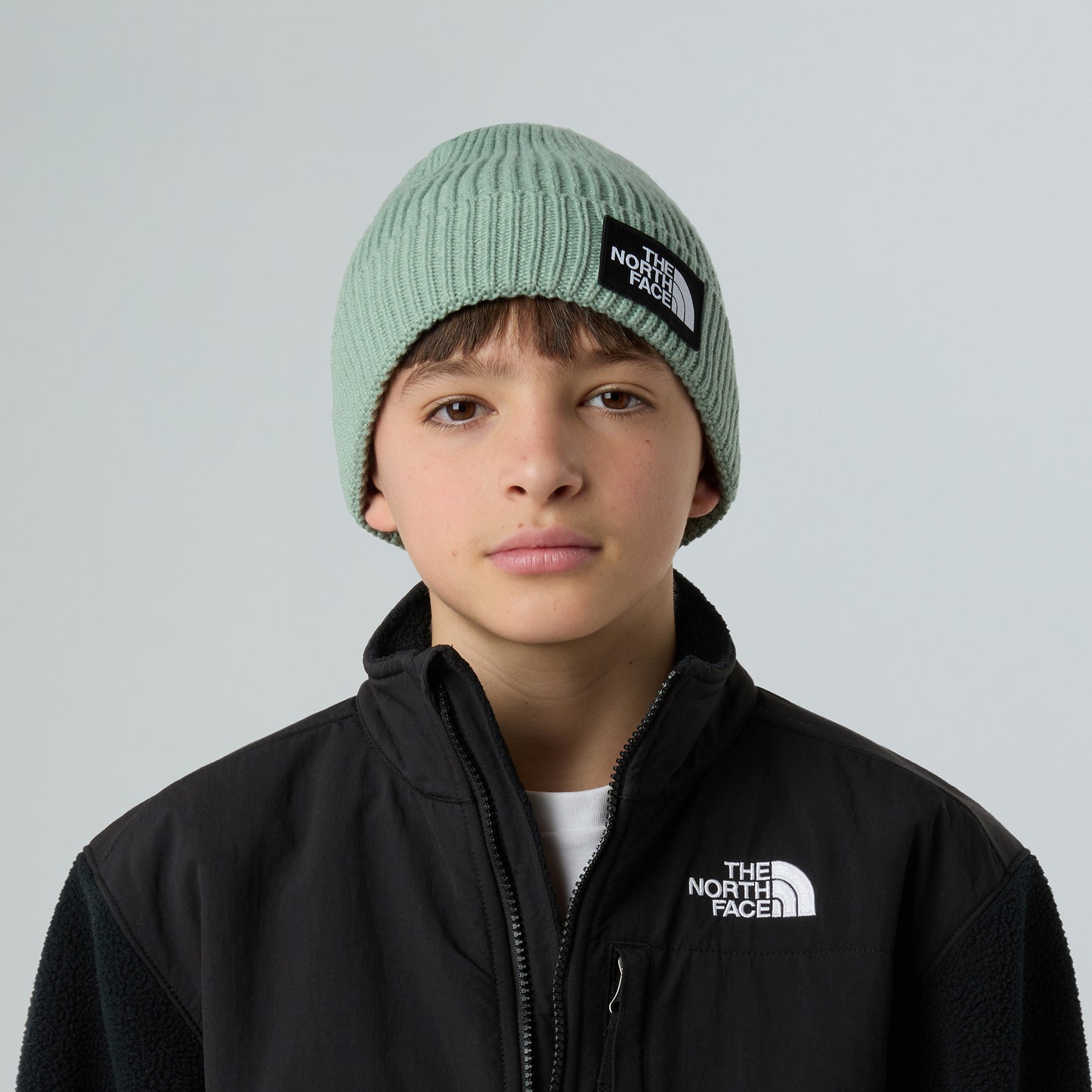 The North Face Kinder TNF Box Logo Cuffed mit Umschlag Beanie Mütze - Salbeigrün