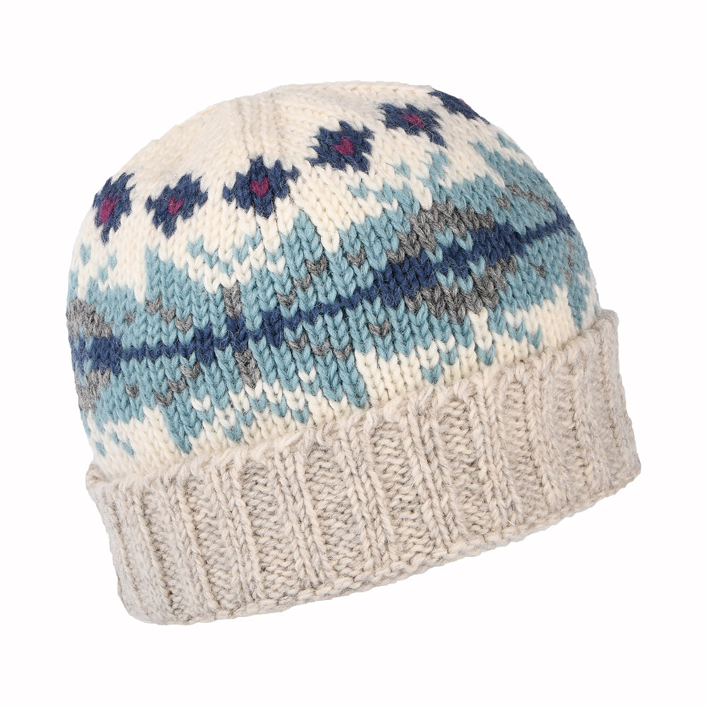 Kusan Schneeflocke Turn Up Beanie Mütze - Creme