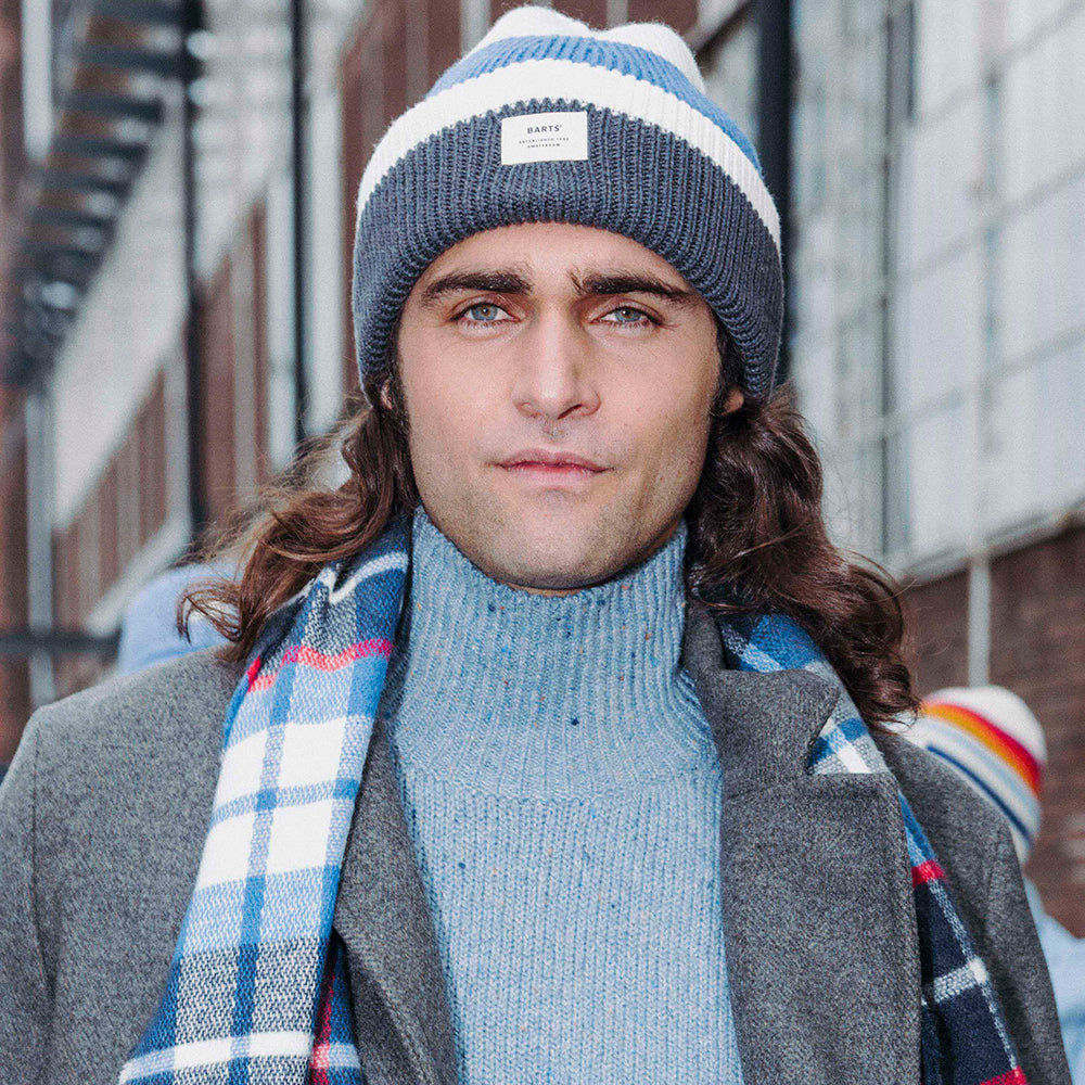 Barts Ardem Beanie Mütze - Blau-Weiß-Anthrazit