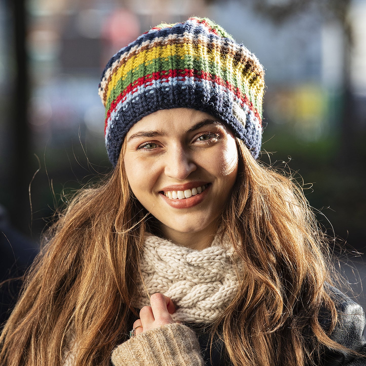 Kusan Cardi Beanie Mütze Floppy - Blau-Gelb