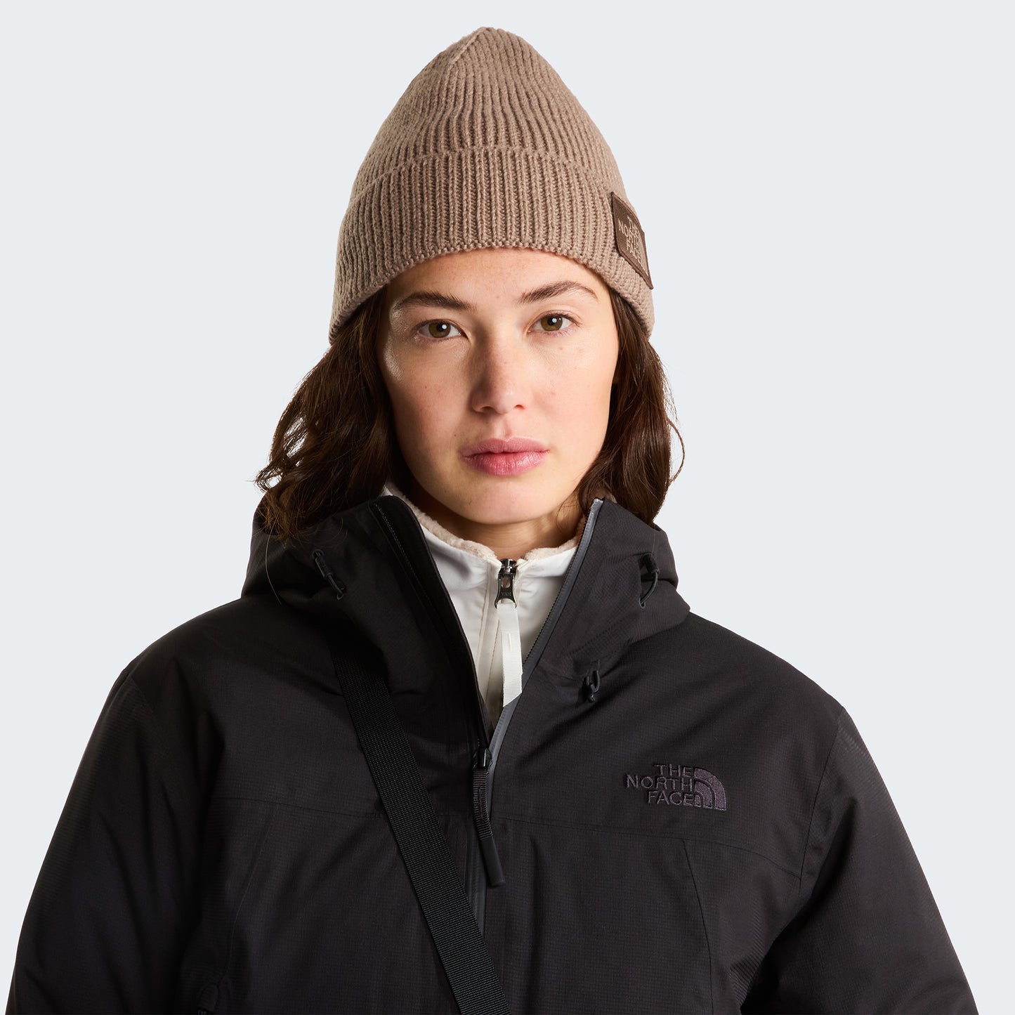 The North Face TNF Logo Box Recycled Beanie Mütze - Taupe