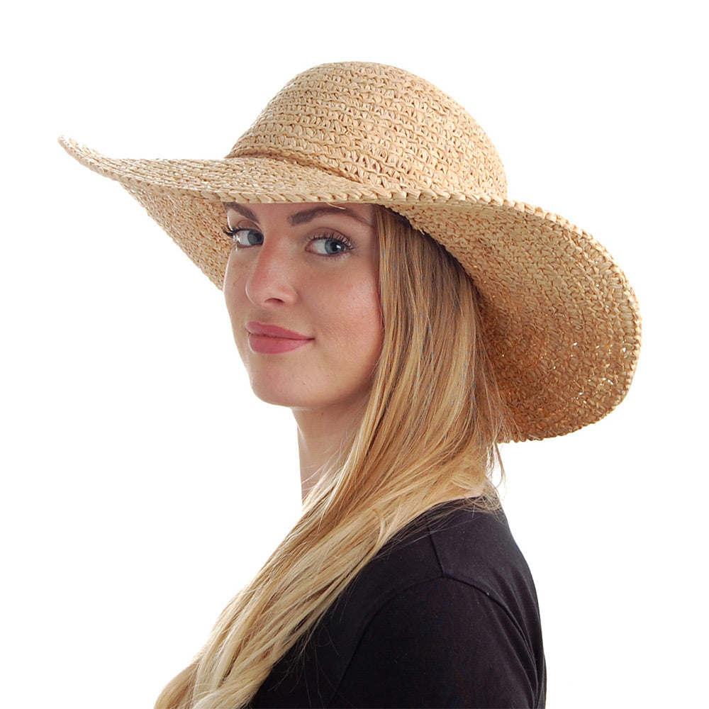sur la tête Swinger Sonnenhut aus Raffia Stroh - Natur