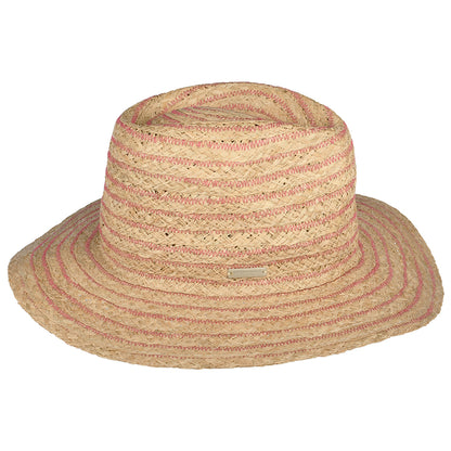 Seeberger Knautschbarer Fedora Hut aus Raffia Stroh - Natur-Pink