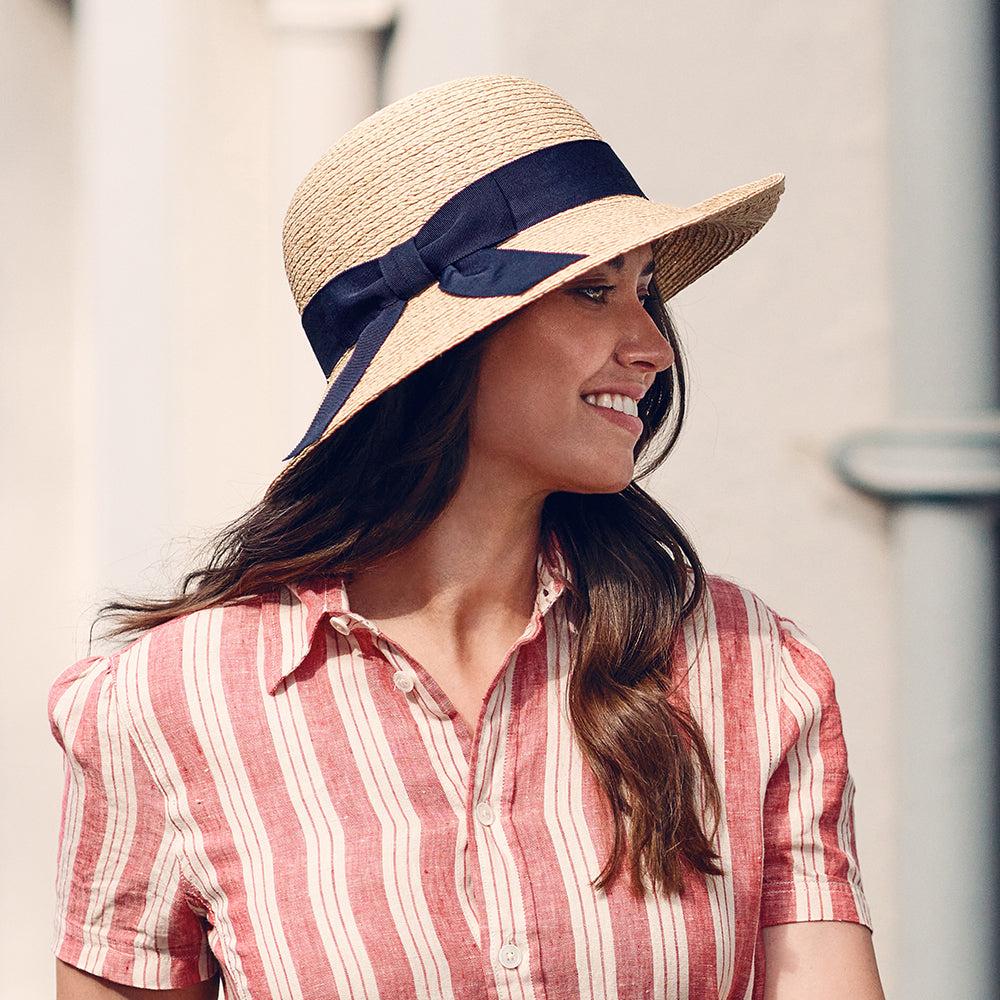 Failsworth Bronte Sonnenhut aus Stroh - Natur-Marineblau