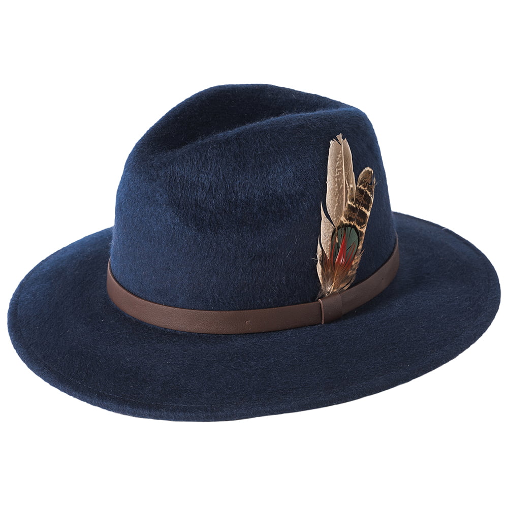 Failsworth Cheltenham Wasserabweisender Fedora Hut aus Wollfilz - Marineblau