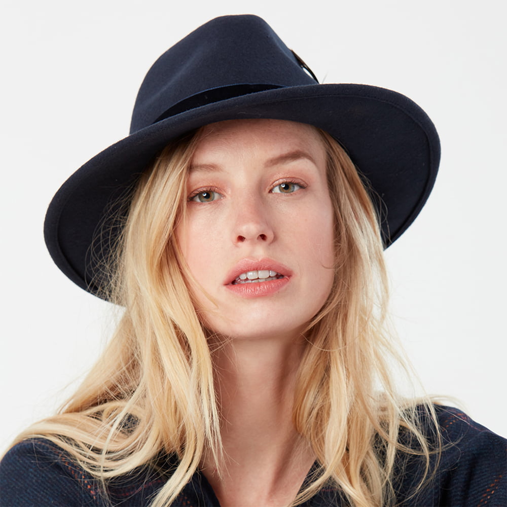 Joules Fedora Hut aus Wollfilz mit Samt-Hutband II - Marineblau
