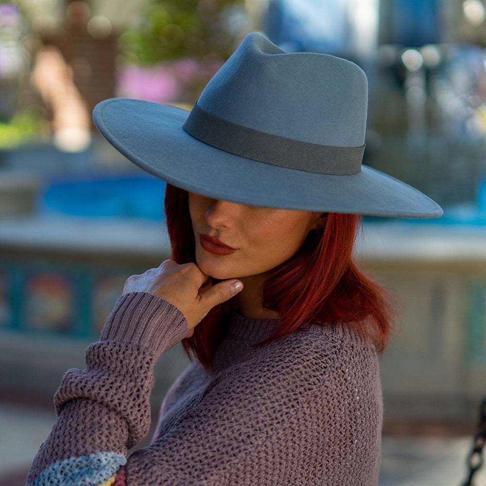 Scala Inaki Safari Fedora Hut aus Wollfilz - Eisblau