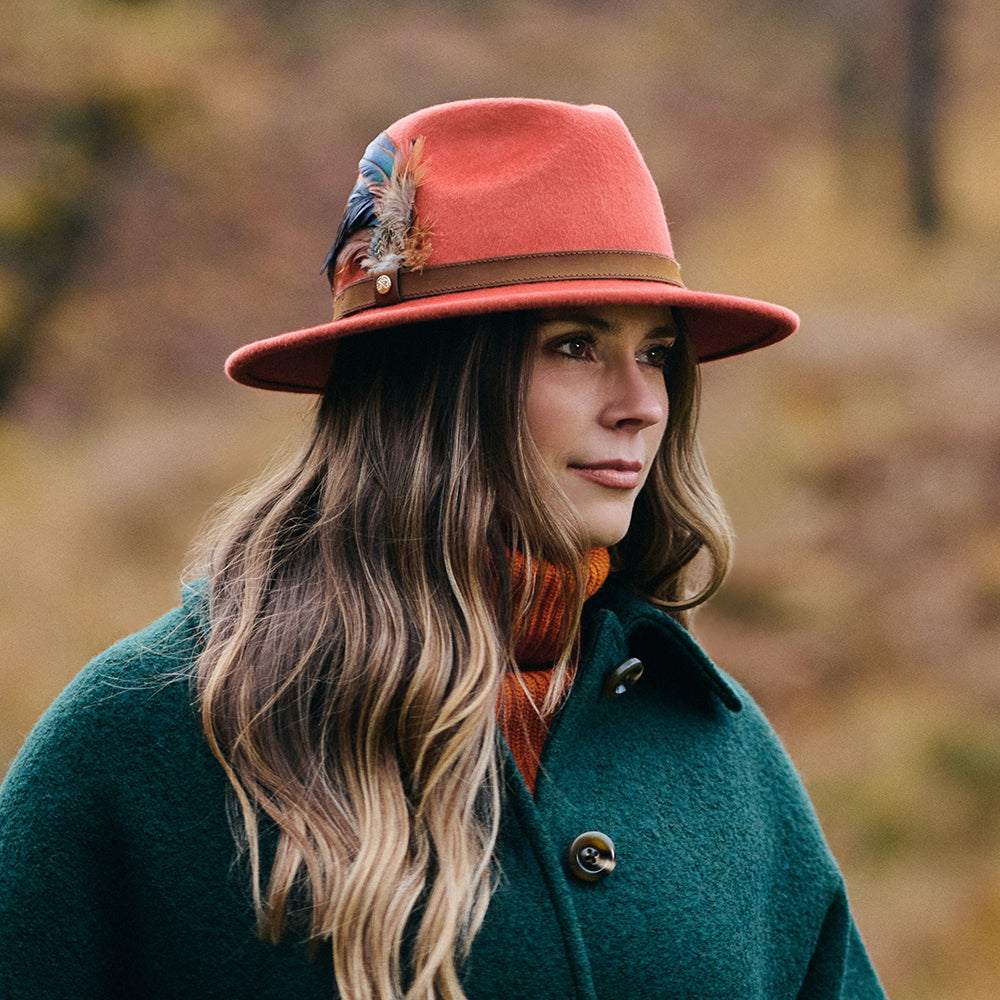 Failsworth Wasserabweisender Fedora Hut aus Wollfilz - Fuchsrot