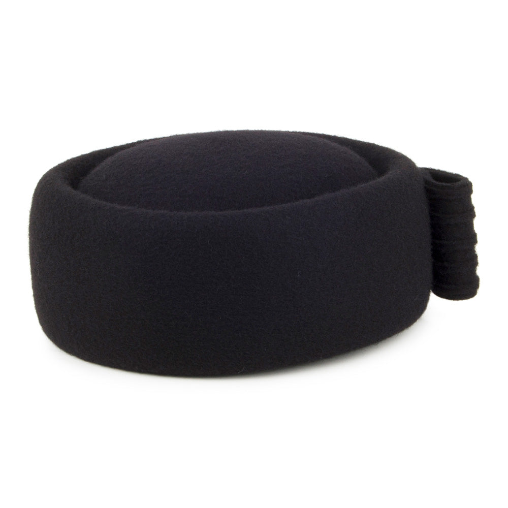 Whiteley Jackie O Pillbox Hut aus Wolle mit Schleife - Schwarz