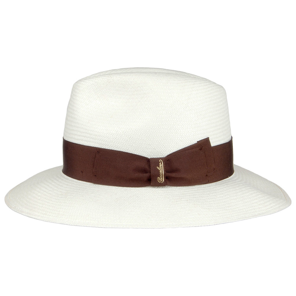 Borsalino Fine Panama Fedora Hut mit braunem Band - Perlweiß